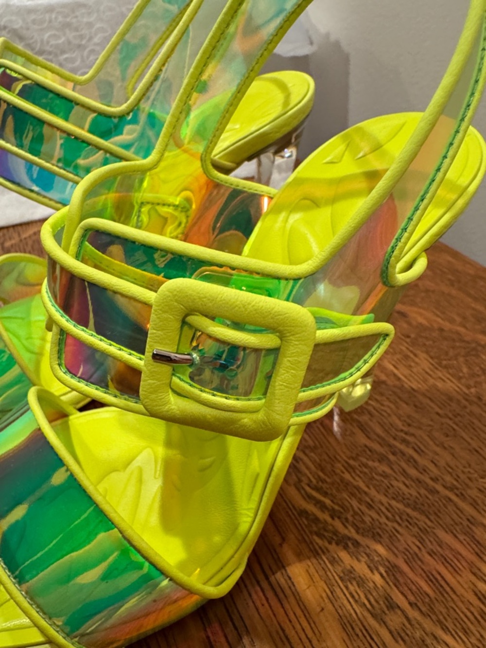 Christian Louboutin Neon Green Iridescent Clear Heel Sandals - Picture 6 of 11